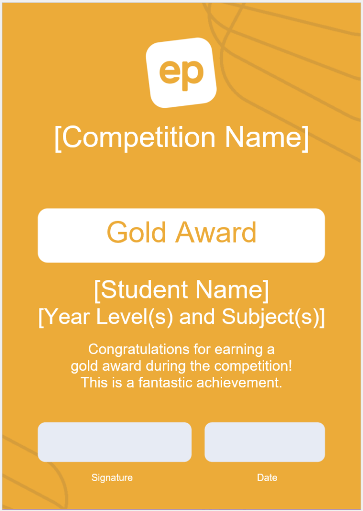 Editable template for EP Competition certificate