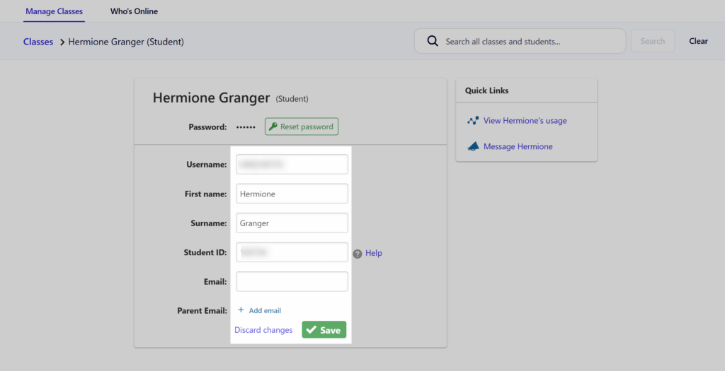 Update a student's details