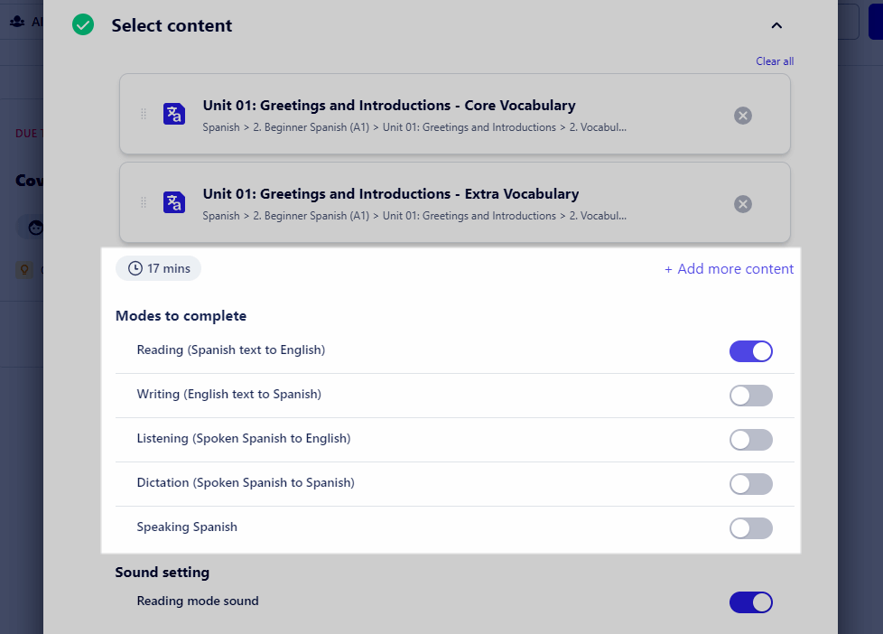 Selecting modes to complete