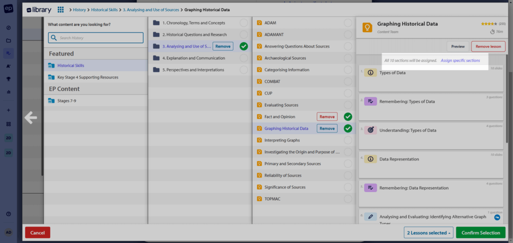 Assigning specific sections