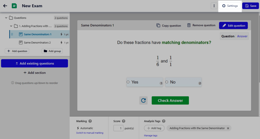 assessment settings