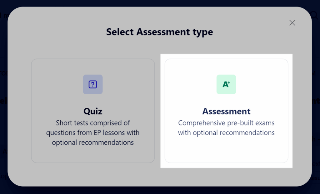 Choose assessment