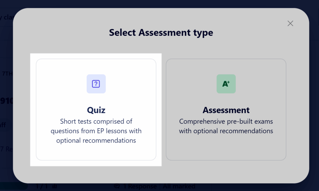 Selecting to Assign a Quiz
