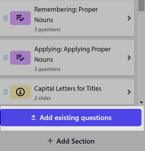 add existing questions