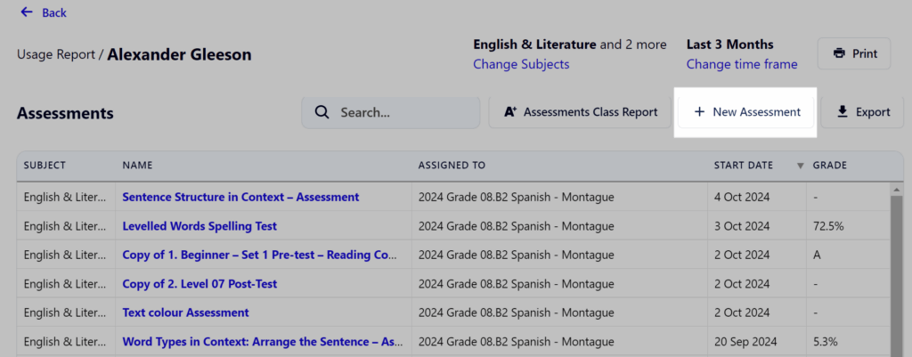 assign new assessment