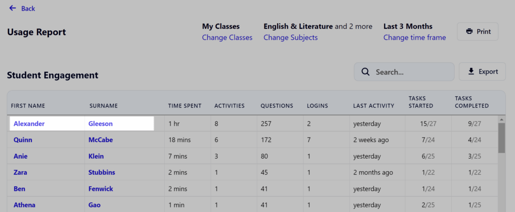 select an individual student