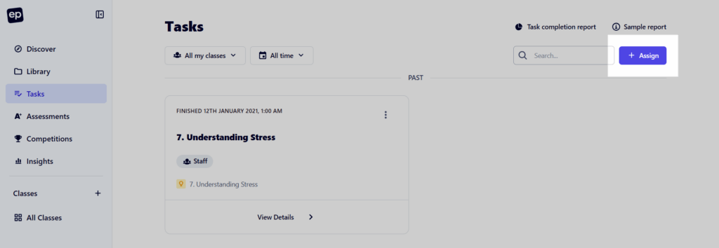 Click Assign to assign a Task or Assessment