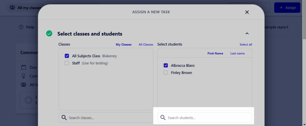 Searching for specific students