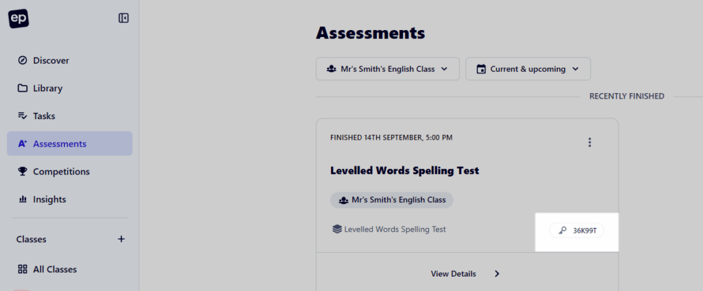 Finding an Assessments' Access code