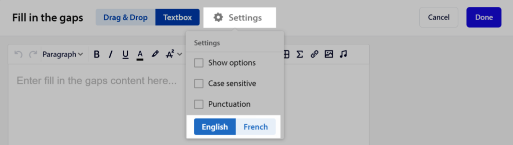 textbox language settings