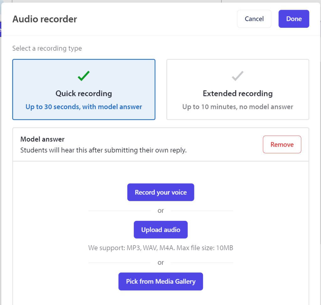 audio recorder options