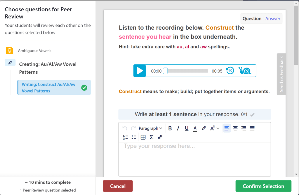 choose questions for peer review