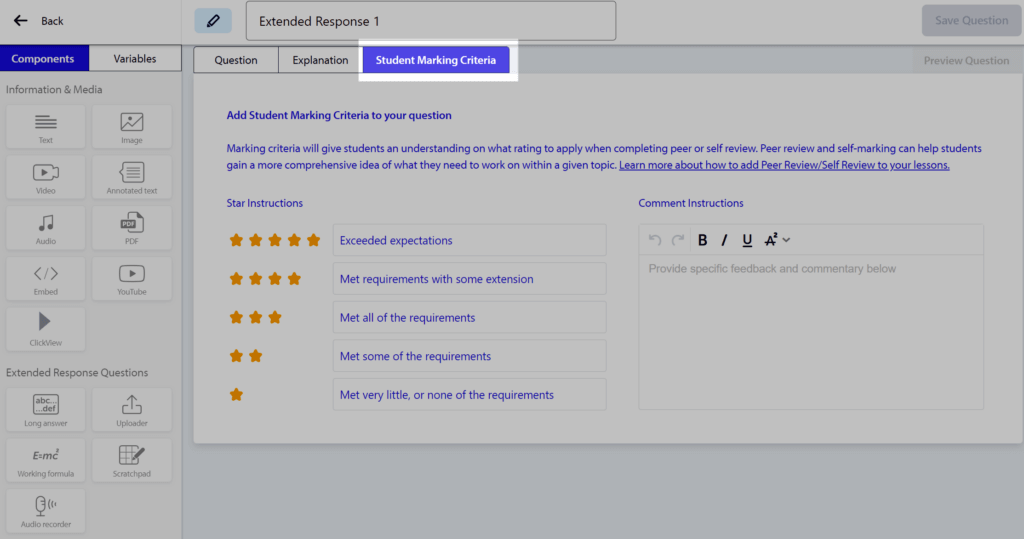 student marking criteria