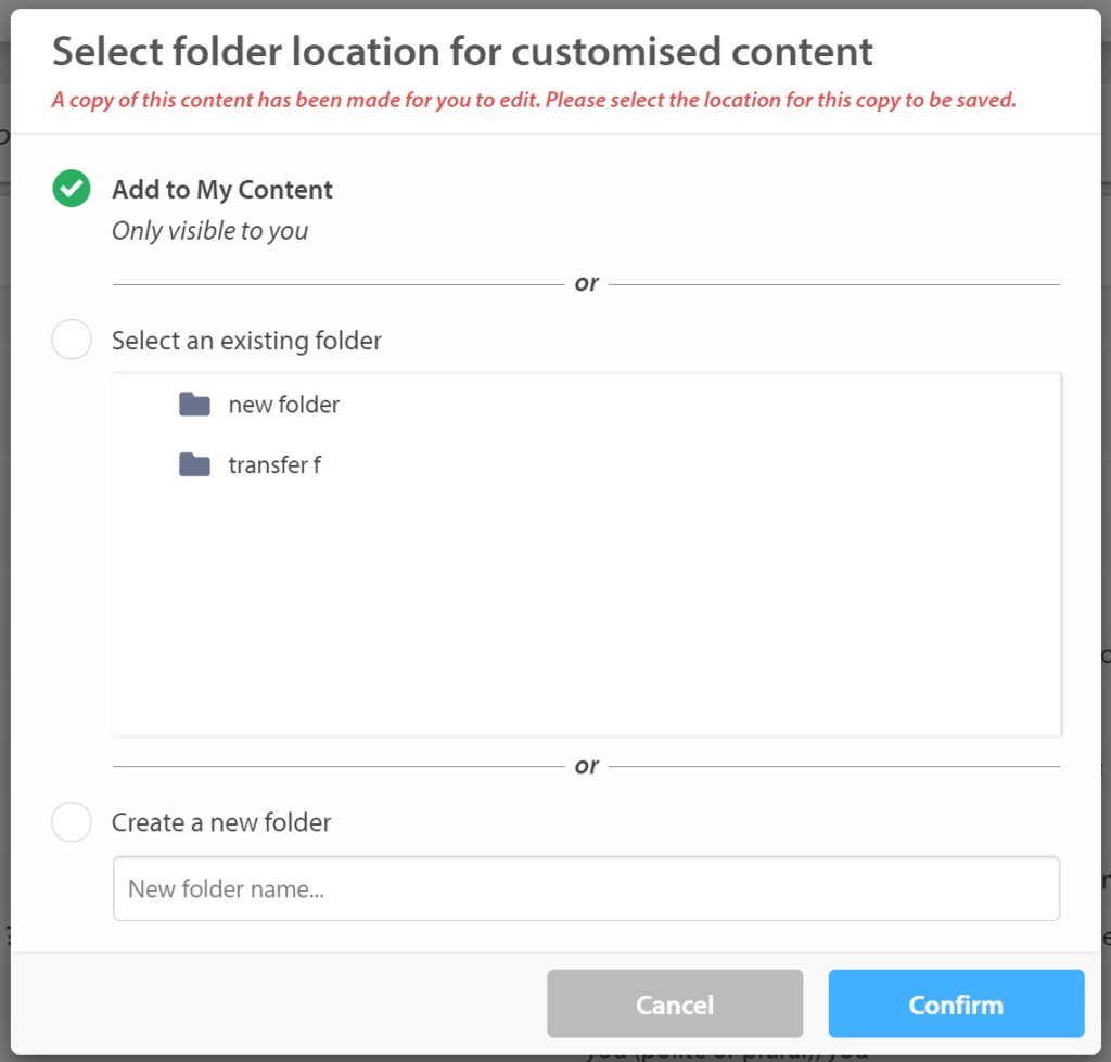 select folder to save content