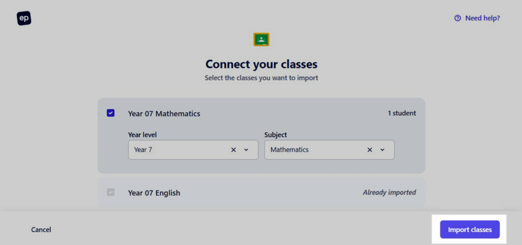 Import classes