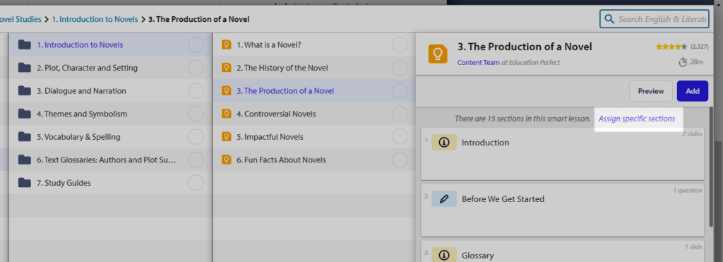 Assigning specific sections of a Lesson